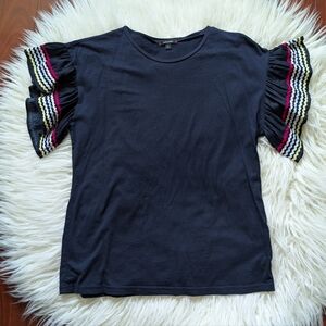 Navy Ruffled Sleeve Top